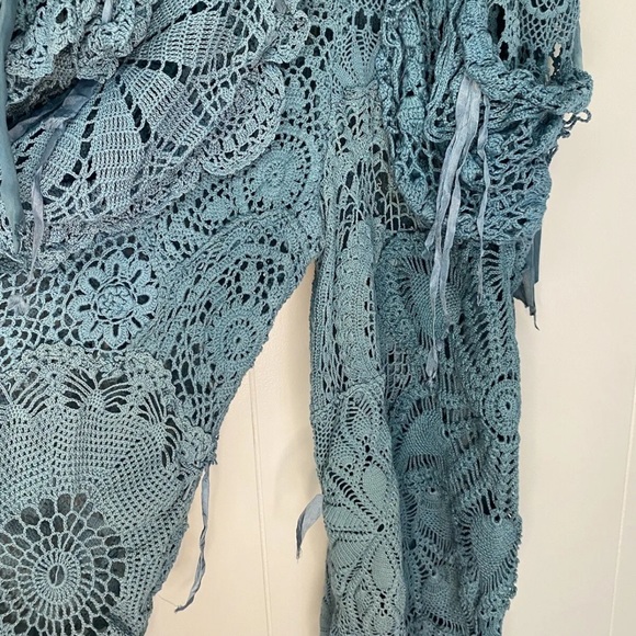 Magnolia Pearl Teal Crochet Silk Ribbon Patchwork Overalls ⭐️Please Read - Picture 15 of 16